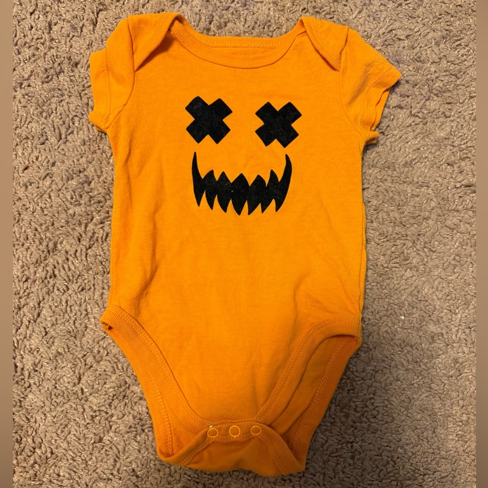 Orange Pumpkin Face Baby Onesie